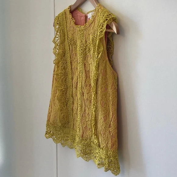 Anthropologie Eri + Ali Sydney Yellow/Mustard  Lace Sleeveless Top Size M - Picture 4 of 15